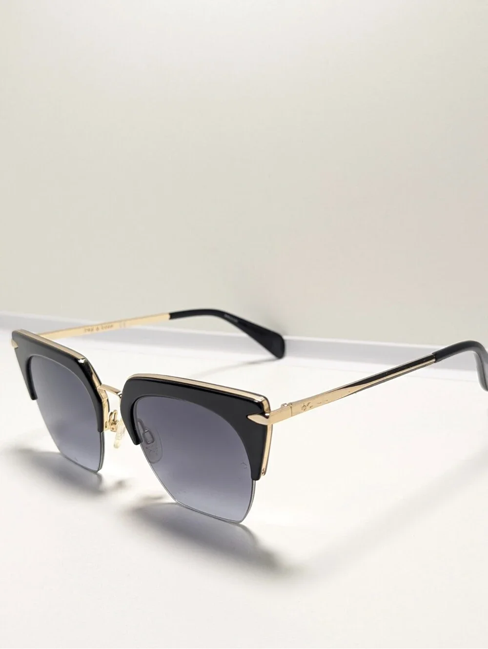 Rag & Bone RNB1007/S Gray UV Black Gold Browline Women's Sunglasses  51-21-145